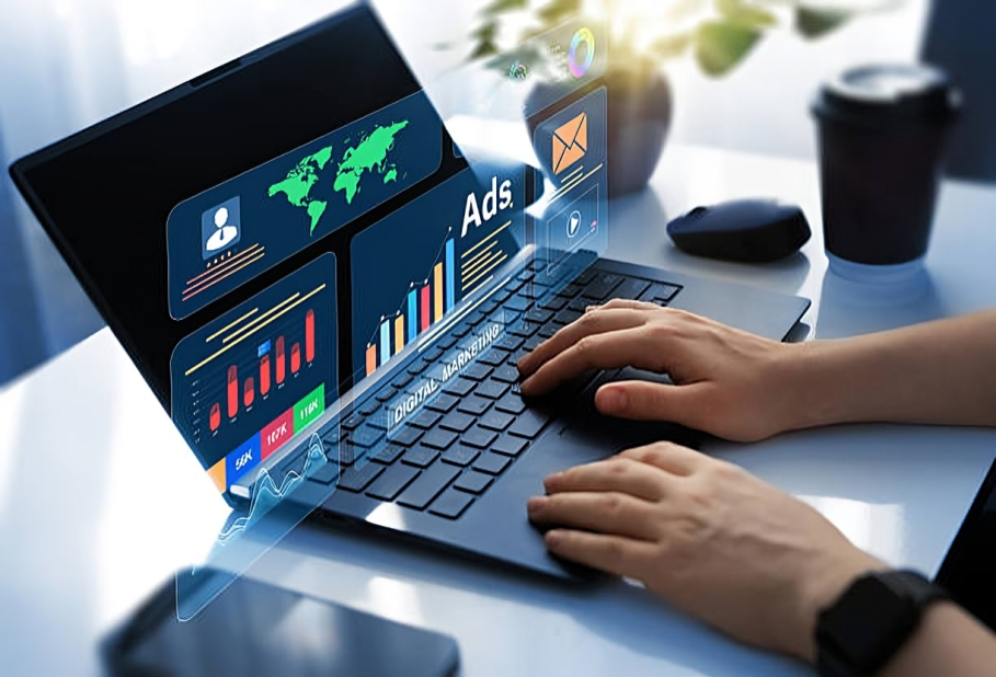 Google Ads campaign illustration showing high-intent search traffic driving visitors to a landing page for lead generation.